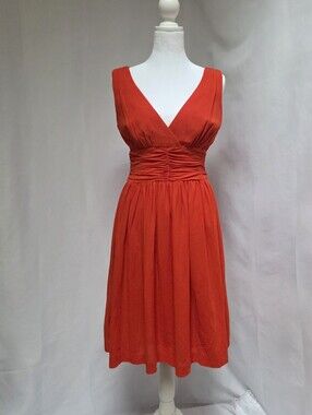 Trina Turk Orange Red Sleeveless Ruched V-Neck Dress Size 6